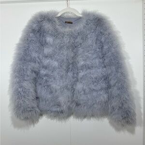 La Florentina Real Feather Jacket | Blue/Gray | Size S
